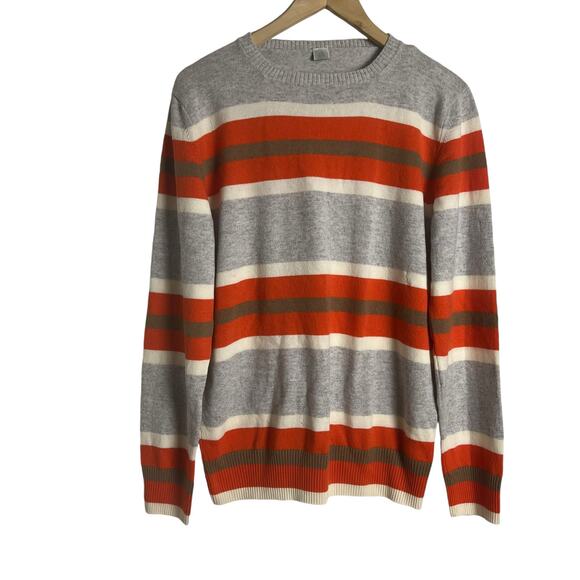 Eleventy Gray Red Striped 100% Cashmere Crewneck Pullover Sweater Size Large - Picture 8 of 12
